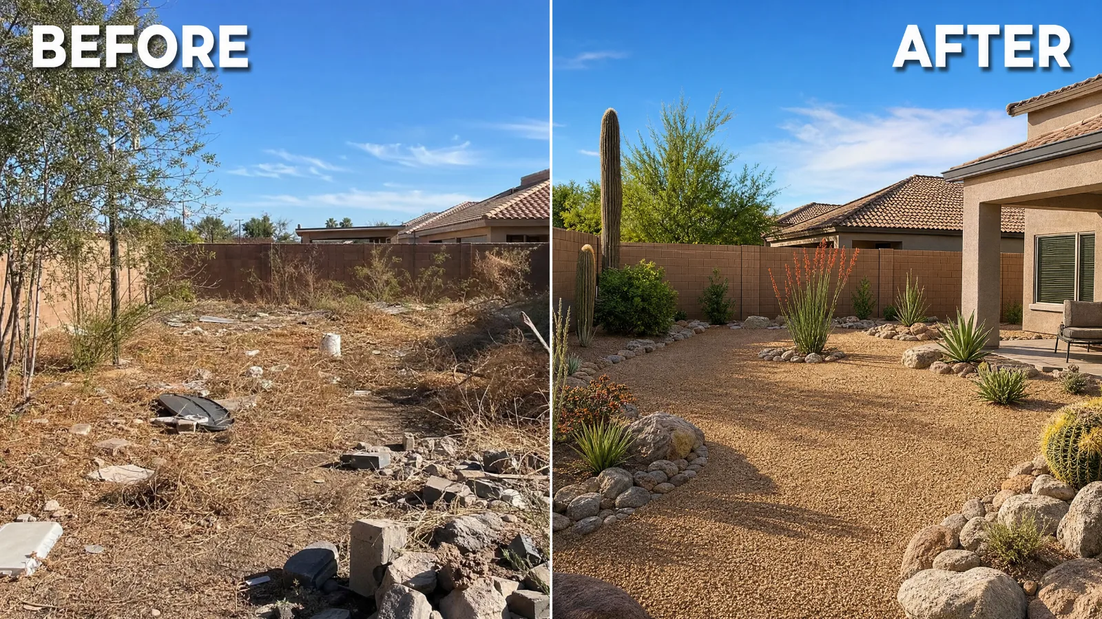 Overgrown lot before professional grading by Desert Loader Rentals